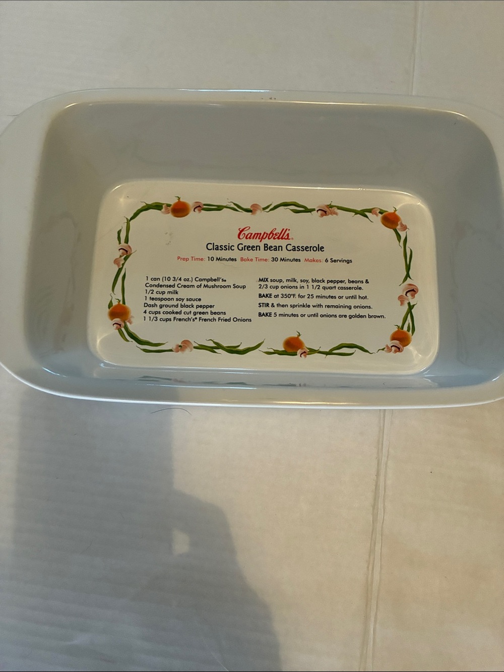 White Ceramic Green Bean Casserole Baking Dish By Campbell’s
